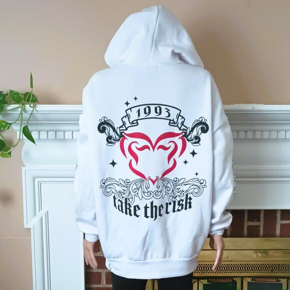 Orange Kiss Women's White Hoodie M Take the Risk with Red Heart - Picture 1 of 10